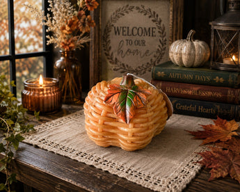 New Martha Stewart Brown Wicker Rattan Pumpkin Halloween Candle Decorations