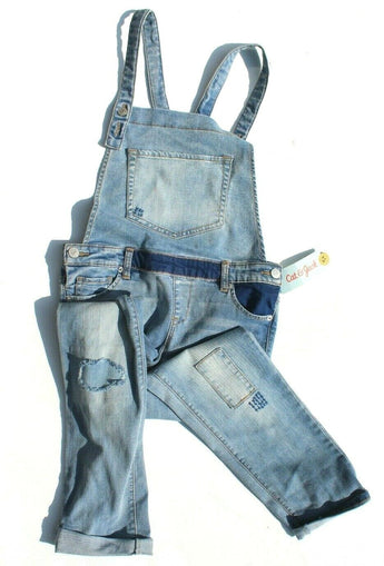 New 2 Tone Cat & Jack Denim Blue Pants Overalls Medium (7/8)