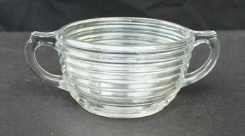 Vtg MCM Anchor Hocking MANHATTAN Swirl Clear OVAL Sugar Bowl Dish Decor