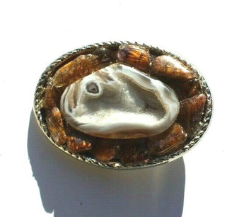 Vtg Hand Made South Western Belt Buckle (Agate Stone Geode Gemstone) Crystal #39