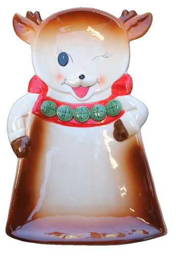 New Brown Christmas Holiday Retro Winking Reindeer Party Server Tray Plate