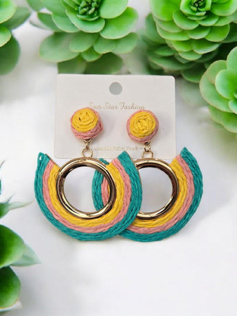 New Pink GREEN Yellow Rainbow Rope Boho Earrings Summertime Fashion Jewelry