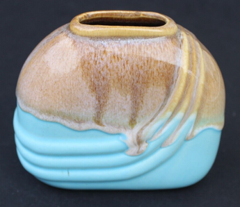 Vintage Blue Brown Art Pottery Ceramic Abstract Flower Vase Stamped Taiwan