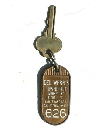 Vtg Del Webb's Townhouse Market San Francisco Hotel Motel ROOM KEY Keychain