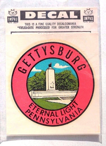 Vintage 1950's PENNSYLVANIA Gettysburg Eternal Light State Travel Decal NOS