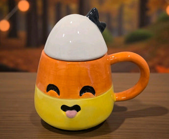 New Halloween Orange / Yellow Girl W/ Bow Happy Candy Corn Spooky Coffee Tea Mug