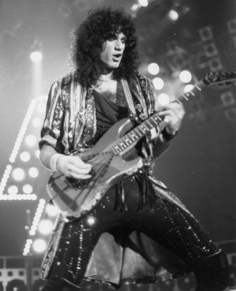 Vtg 1970s Gene Simmons On Stage / Concert Tour Preforming Kiss Music Photo #2227