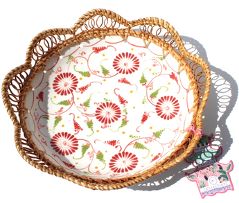 New The World Traveler Collection Porcelain W/ Wicker Rims Bowl