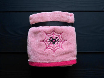 Set 2 Betsey Johnson Pink Halloween Spider Hand Towels 16x26 Cotton Embroidered