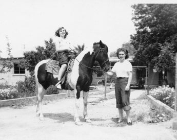 Vtg 1950's Black & White PHOTO - Girls On Ranch In California Riding Horses