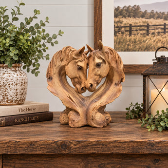 New Rustic Double Horse Head Sculpture Figurine Western Equestrian Home Decor