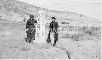 Vtg 1920 Couple Standing Arizona State Line (Arizona & Mexico) Photo #2676