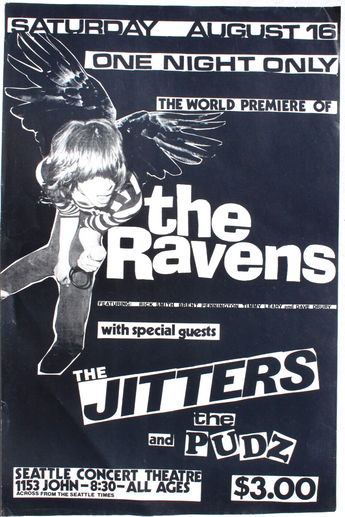 Vtg 1980s 1990s Punk Rock Hair Band Concert Flyer - The Ravens THE JITTERS Pudz