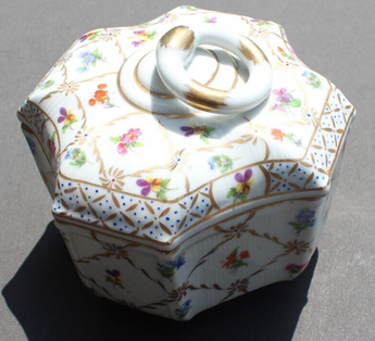 Vtg Boho Victorian Asian Porcelaine Royale Gilded Lidded Trinket Storage Box