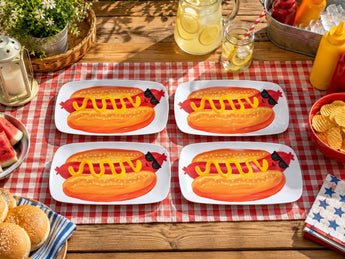 New Lot 4 Hard Plastic Hotdog W Galsses Party BBQ Picnic Dinner Serving Plates
