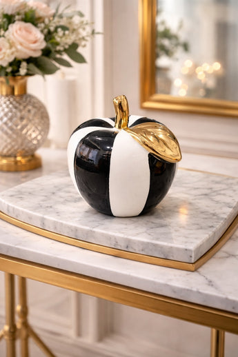 Black & White W/ Gold Circus Stripped Apple Figure Fruit Decoration Home Decor