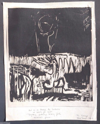 Vtg 1962 Susan Lecky "Darkness We Search The Light" Lithograph / Painting Art