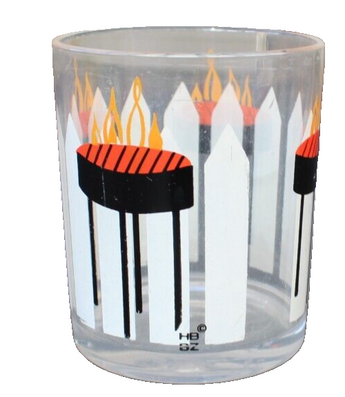Vtg MCM H J Stotter Painted Acrylic Low Ball Beverage Tumbler Cup Barbeque Grill