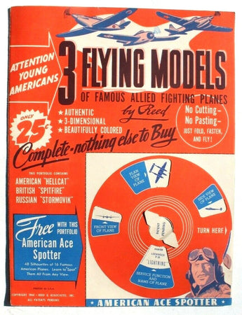 NOS 1944 American Ace Spotter 3 Flying Models Punch-Out Planes Reed & Associates