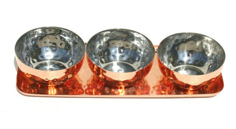 NEW 4 Piece Set GODINGER Copper CONDIMENT Sauce BOWL SET W/ Tray