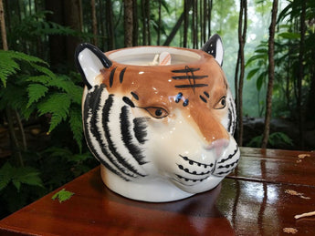 New Ceramic Lion Black & Brown Safari Jungle Animal Candle Room Decor
