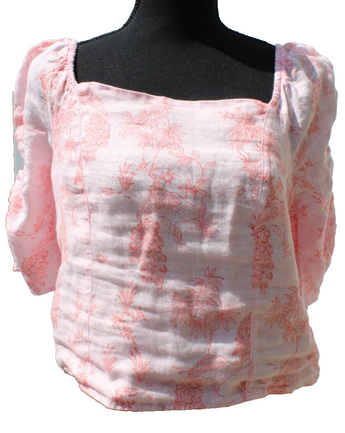 Cynthia Rowley Women's Pink Short Sleeve 100% Linen Smocked Blouse BOHO NWT L