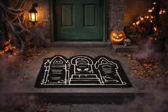 New Halloween Holiday Black Spooky Ghost Outdoor Entry Rug Home Decor 18x28