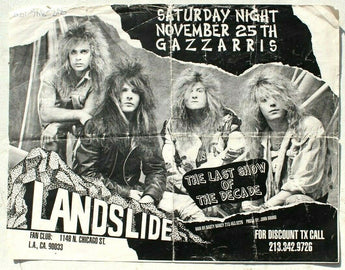 Vtg 1980s 1990s Punk Rock Hair Band Concert Flyer - Landslide (Gazzarris) Nov 25