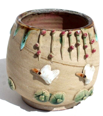 Vintage Hand Made Navajo Birds Studio Art Ceramic Signed Pottery Vase
