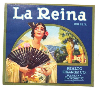 Vintage Paper LA REINA Fruit CRATE Advertising LABEL California U.S.A 10X11