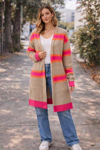 Womens Long Sleeve Knitted Pink Brown White Sweater Jacket Casual Top Small