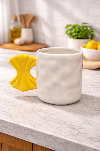 New Yellow Bow Tie Pasta Handle Ceramic Coffee TEA Beverage Mug Gift Mothers Day