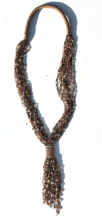 Brown Fashion Cocktail Long Beaded Rope Cuff Neck Costume Jewelry Necklace