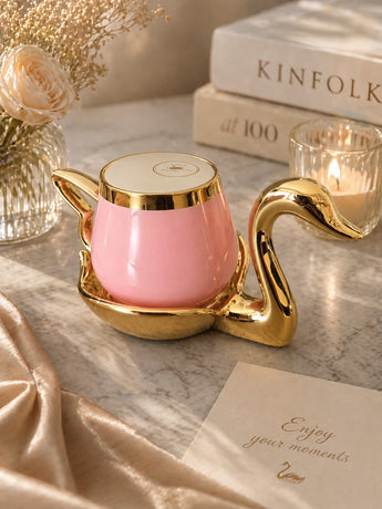 New Grace Teaware Porcelain Gold / Pink Swan Tea Cup And Saucer Gift