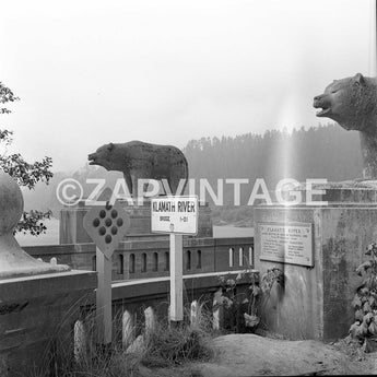 Vtg 1956 The Klamath River Bridge Northern CA (Bear Statues) Photo Image #1768