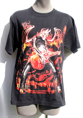 VTG Devil Skelton Playing Guitar Graphic Tee Black Concert T-Shirt Tee Shirt M