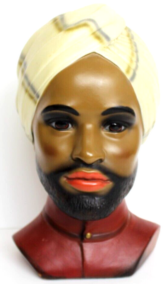 Vintage MCM Marwal Chalkware Bust Middle Eastern Turban Man 11 1/2" Stamped