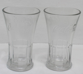 Set of 2 Vintage Coca Cola Flared Glass Tumbler 16 oz Heavy Clear Glass Coke