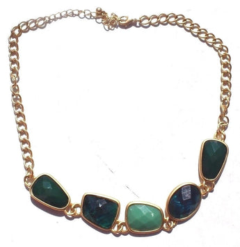 Beautiful Modern Gold & Green Mid Century Modern Retro Gemstone Collar Necklace