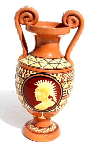 Vtg Terracotta Neoclassical Urn Vase Greek Aztec Empire Trojan Clay POTTERY
