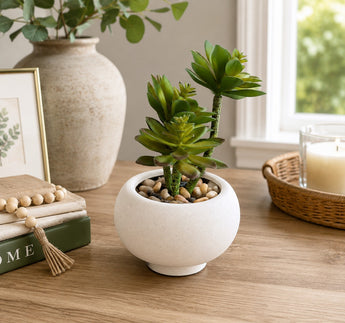 New Artificial Succulent In White Pot Desk Tabletop Fake Plant Room Home Decor