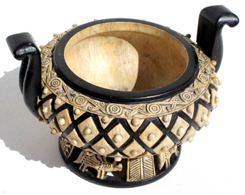 Antique Vintage Aztec Egyptian HARD STONE CARVED CENSOR Trinket Box Missing Top