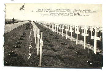 Vtg 1921 Romagne Sous Montfaucon American Cemetery Memorial Day Postcard