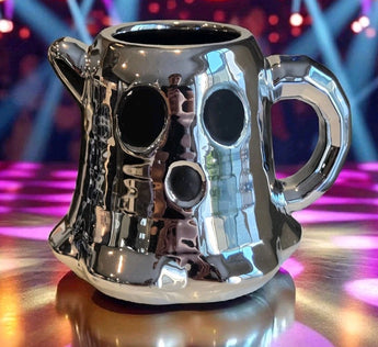 New Halloween Retro Disco Ball Silver Ghost Spooky Coffee Tea Mug