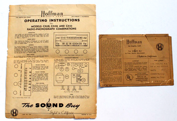 Vtg Hoffman Radio Phono Operating Instructions & License C508 C509 & C510