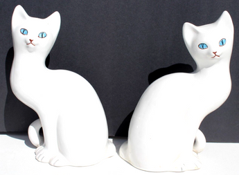 Vtg Ceramic Italian Him / Her White Cats Kitty Pair Set Figurine Sculpture Italy