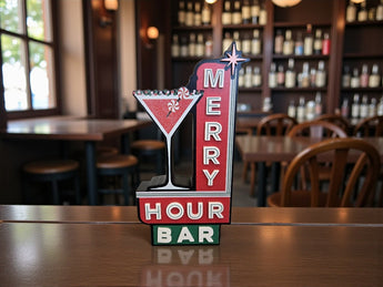 New Wood MCM Retro Christmas Winter Merry Hour Bar Cocktail Santa Claus Bar Sign