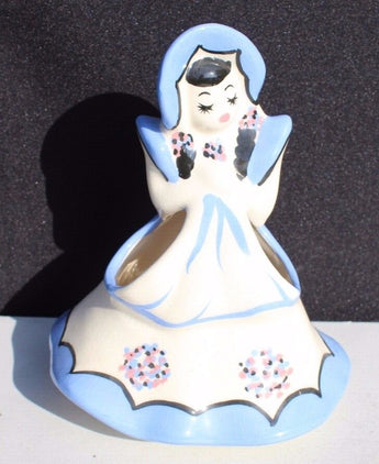 Vintage Ceramic Lady Girl In Dress & Bonnet Figurine Double Sided Planter