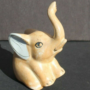 Vtg Porcelain Kneeling Tan Opal / Gold Miniature Baby Elephant Figurine Decor