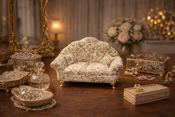 New Green & White Olive Floral Doll Sofa Jewelry Box Organizer Couch Jewelry Box
